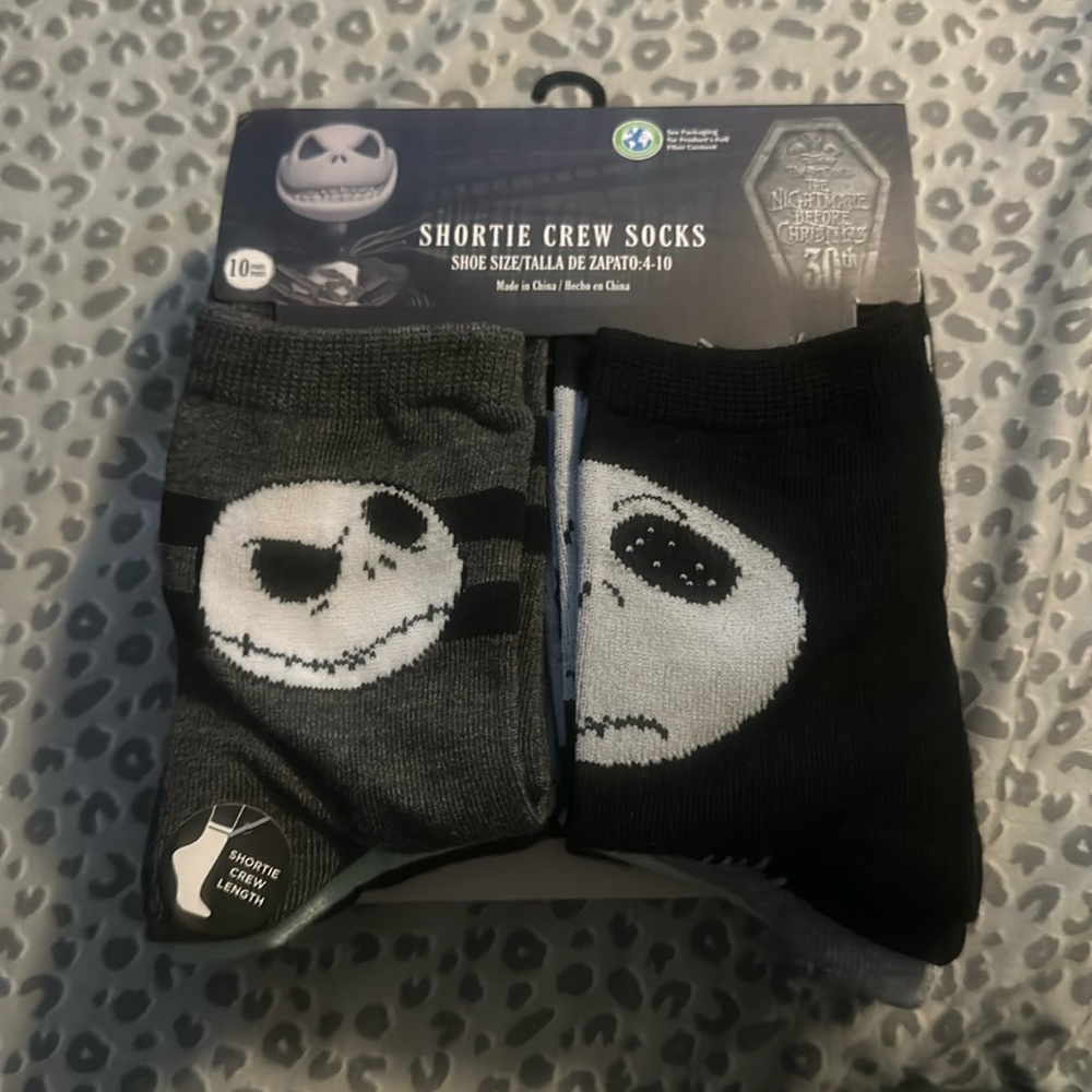 DISNEY NIGHTMARE BEFORE CHRISTMAS 10 PACK SHORTIE CREW SOCKS: NIP:SHOE SIZE 4-10